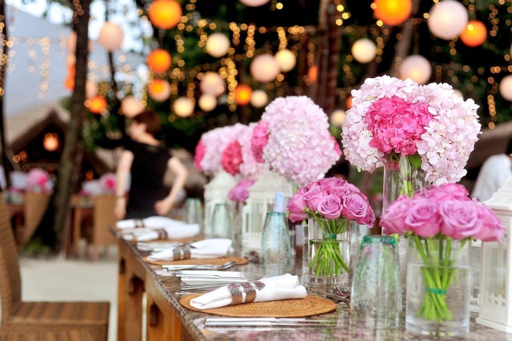 commercial-plumbing wedding, reception, table, banquet, centerpieces, flower vases, table setting, bouquets, flower wallpaper, nature, celebration, event, decorations, elegant, beautiful flowers, flower arrangements, flowers, flower background, roses, table set-up, wedding setup, wedding photography, wedding details